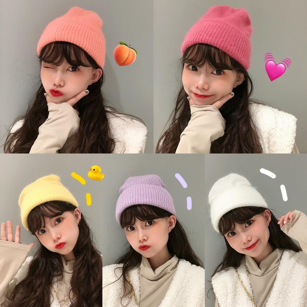 Korea Ins Women's Cute Sweet Rabbit Hair Knitted Beanie For Fall And Winter