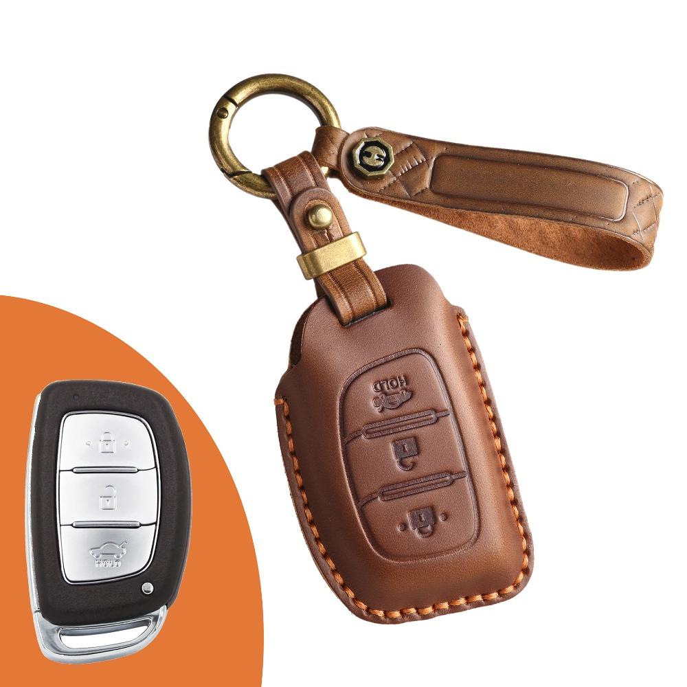 Handmade Leather Key Cover for Hyundai IX35 Elantra Verna Retro Style Car Key Protector