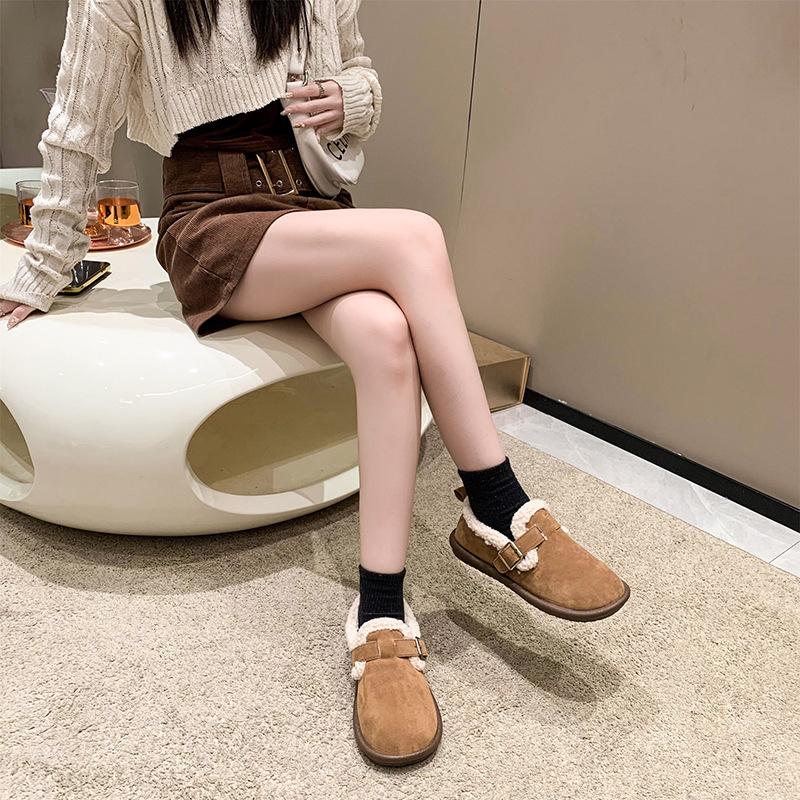 Korean version 2025 winter velvet snow boots lazy shoes round head thick sole one-word buckle cotton shoes women's shoes Doudou shoes