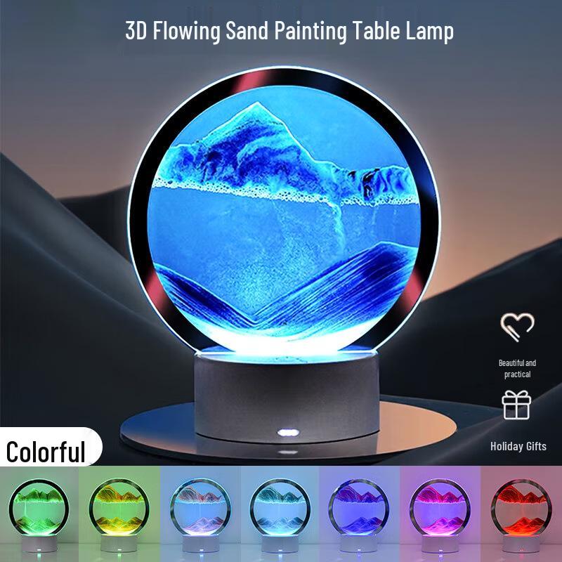 3D Flowing Sand Night Light - Artistic Desktop Decoration Lamp for Bedroom Ambiance