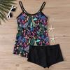2-teiliges konservatives Tankini-Set Digitaldruck Bauchkontrolle Hohe Taille Boy Shorts Spaghettiträger Strand Badeanzug