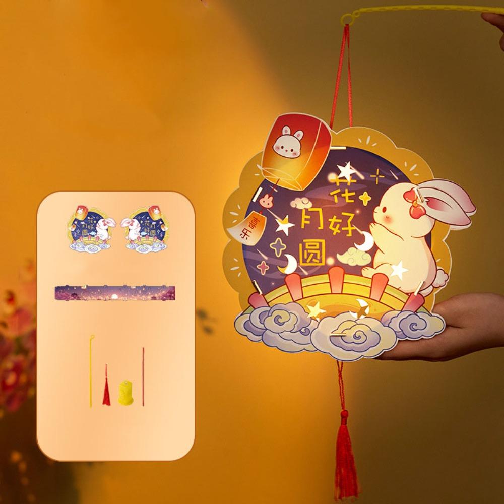 Cartoon Rabbit Lanterns Glowing Lantern DIY Material Package Mid-Autumn Festival Lantern  Kids