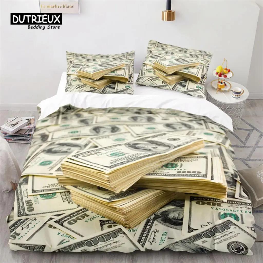 Money Bedding Set Microfiber Dollar Bills of United States Print Duvet Cover Twin King Queen Size For Kids Adults Bedroom Decor