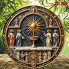 Vintage Sint Jozef Engel Rond Metalen Bord 20x20 cm Katholieke Muurkunst Altaar Decoratie