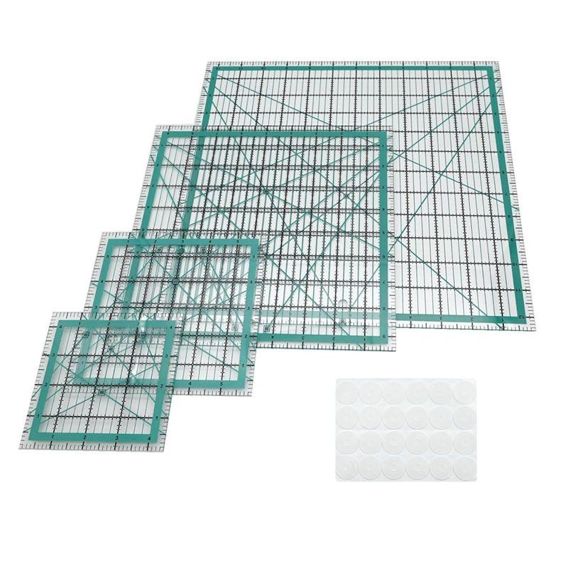 AEE4-Quilting Rulers,4 Square Quilting Templates Acrylic Rulers With 24 Non-Slip Rings синий