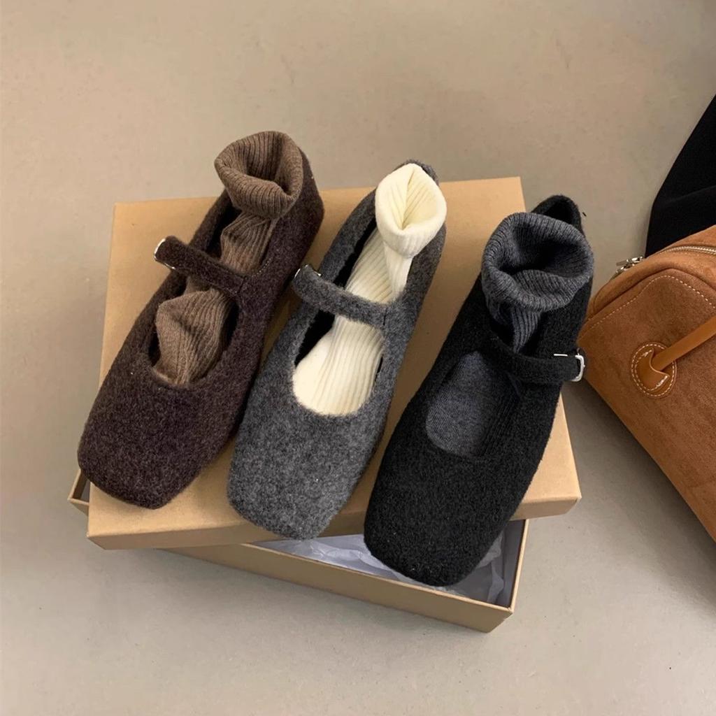 High-end foreign-style fluffy shoes, autumn and winter retro temperament flat Mary Jane single shoes