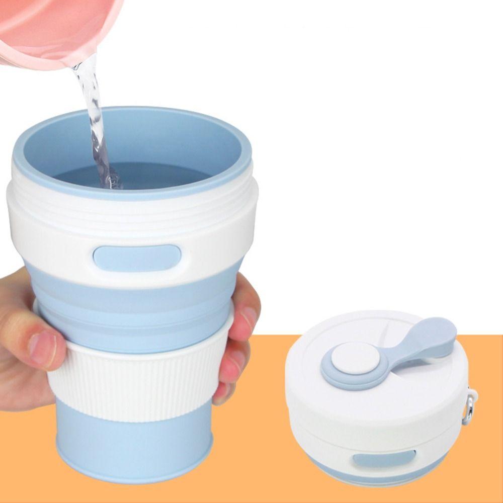 450ml Silicone Folding Straw Cup Space Saving High Temperature Resistant Retractable Cup with Buckle Leakproof Collapsible Cup