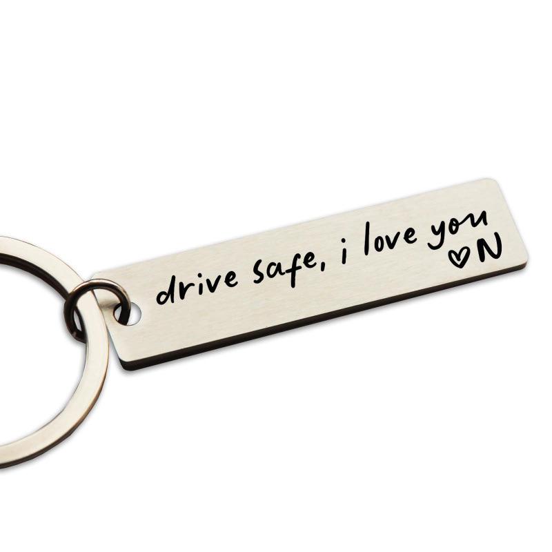 Stainless Steel Square Plate Engraved Alphabet Keychain Gift