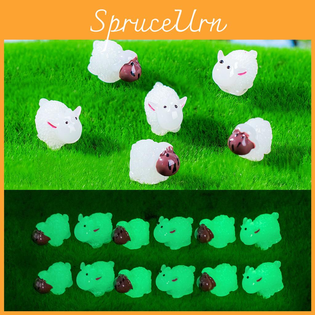 Kawaii Resin Sheep Figurines Glow In The Dark For Miniature Garden Decor
