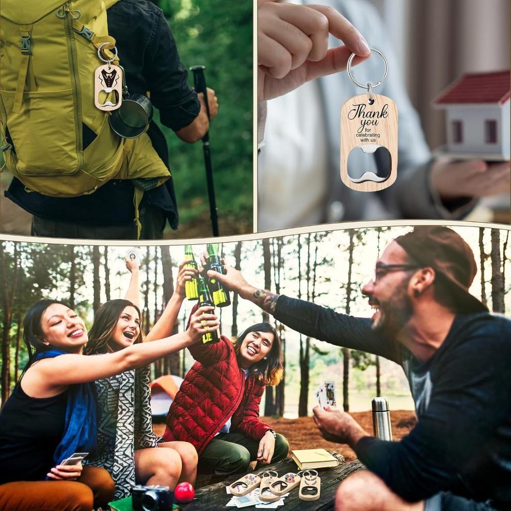 12pcs Custom Wooden Bottle Opener Keychain, Personalized Text & Logo, DIY Engraving Wood Openers for Customized Gifts, Wedding Favors