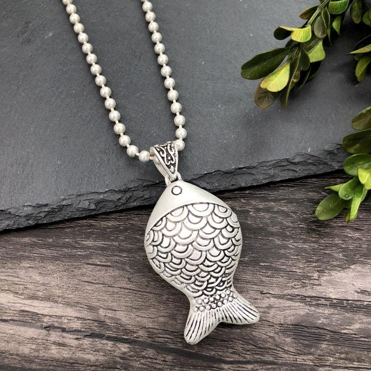 Vintage Thai silver long necklace flower pendant simple long sweater chain accessories women
