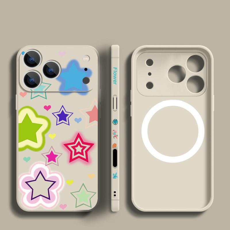 Blended Colorful Stars Pattern Case For iPhone 17 Pro Max Magnetic For Magsafe Silicone Cover For iPhone 16 Pro Max Funda iPhone 15 14 13 12 11 16E