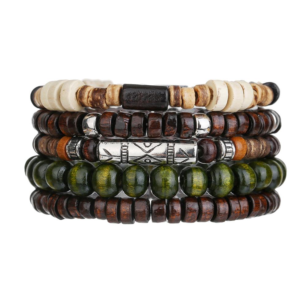 Best-selling Multi-layer Buddha Wood Bead Bracelets Sets Men's Retro Style Multi-layer Elastic Thread Adjustable Wooden Bracelet