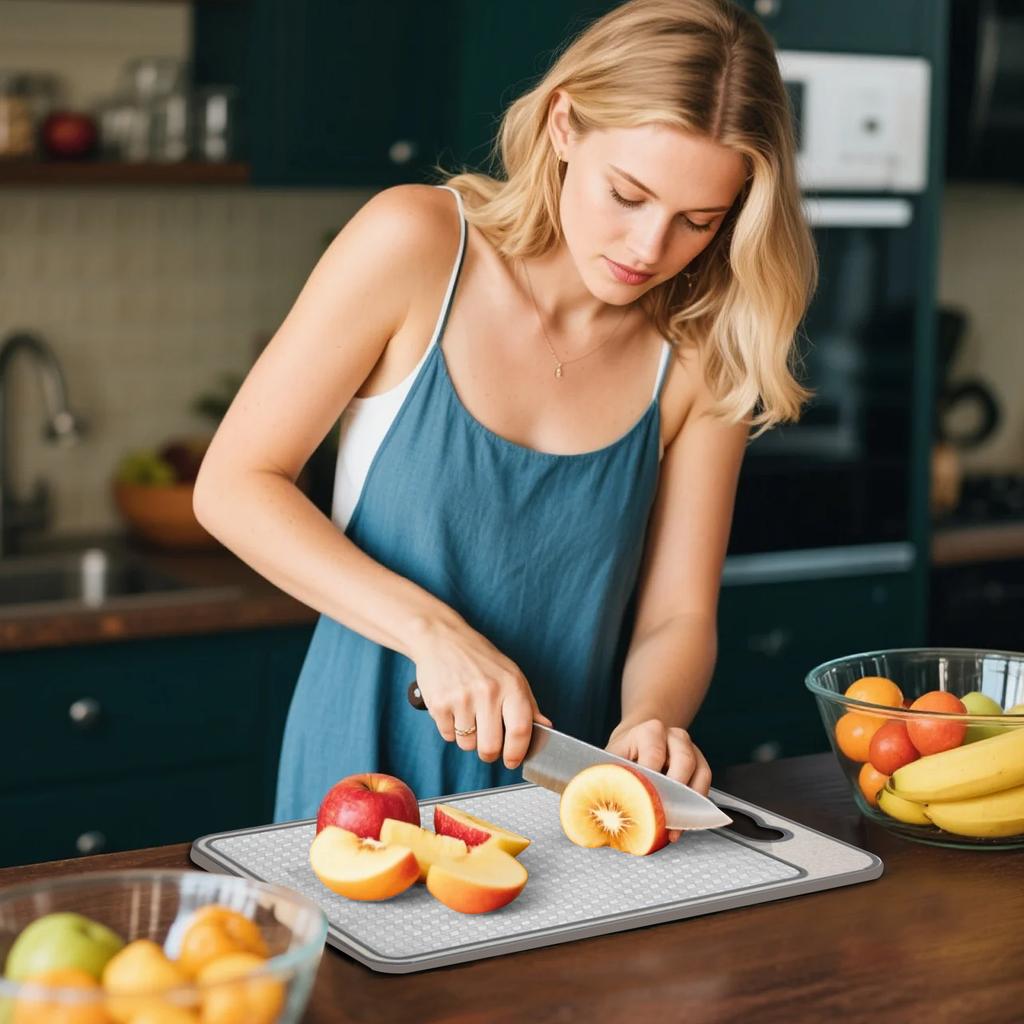 Double Sided Cutting Board, Stainless Steel Multi-Purpose Cutting Boards For Chopping Meat/Vegetables/, With Juice Grooves & Handle