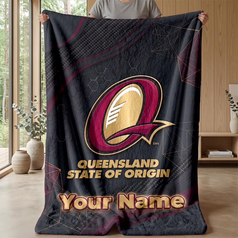 Queensland Maroons Custom Flannel Throw Blanket Print Your Name Text Soft Warm Blanket Holiday Present