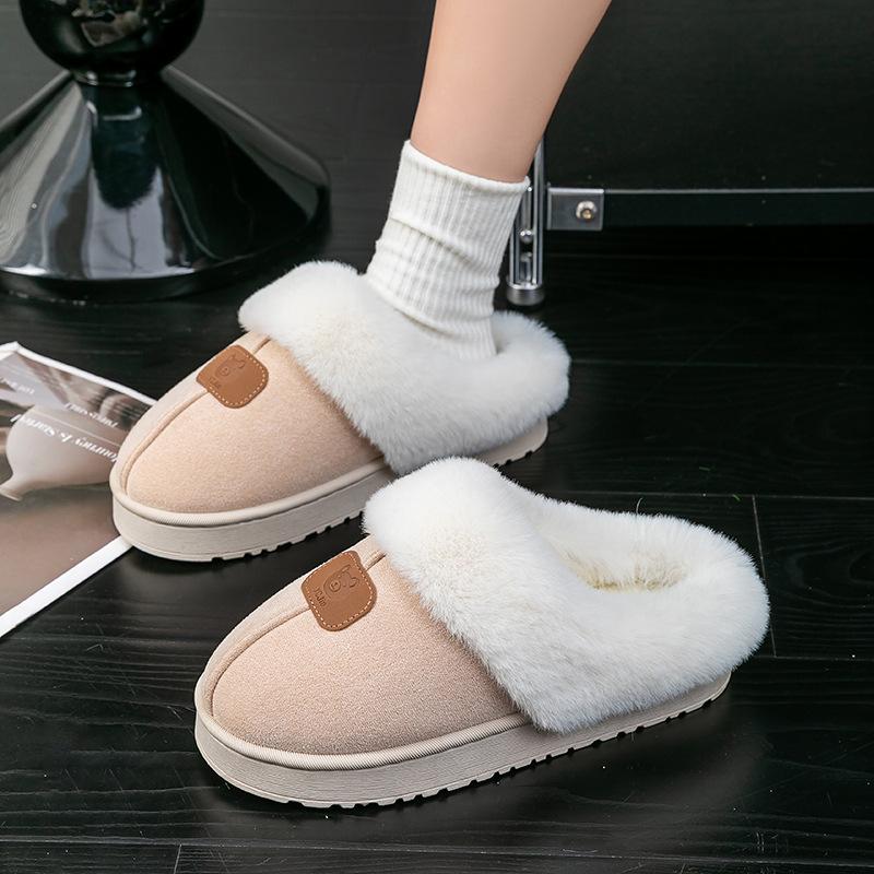 Fleece and thickened wool cotton slippers autumn and winter home indoor warm non-slip, deodorant and sweat-absorbing home slippers women's