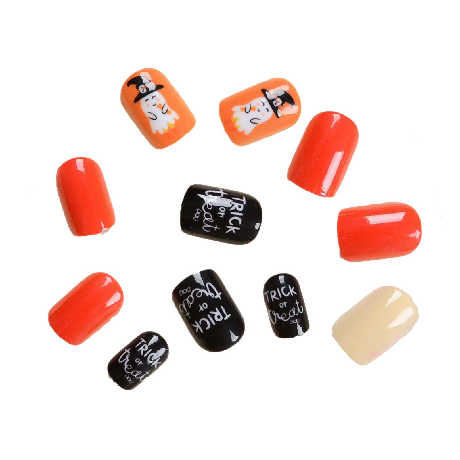 

24 шт. очень короткие ногти, накладные ногти на Хэллоуин, красновато-коричневые накладные ногти с узором паука, квадратные накладные ногти с глянцевыми акриловыми ногтями