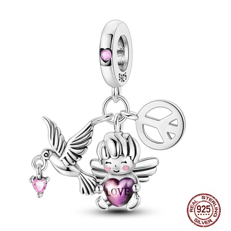 Colorful Heart Murano Glass Flower Travel Pink Charm Bead Components Copper Metal Compatible With Authentic Original Bracelet High Quality Fine