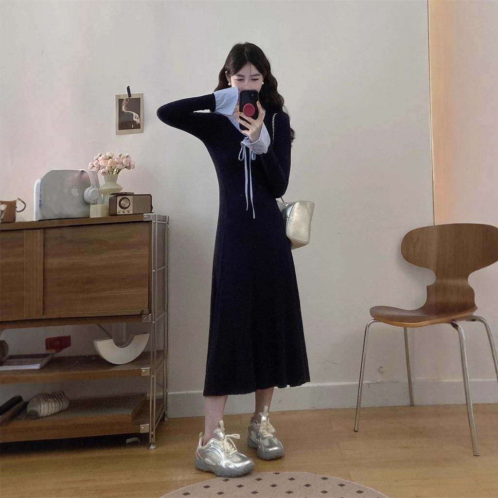 Korean college style dress for children, loose in autumn and winter, full waist, soft waxy, skin-friendly base, long dress inside