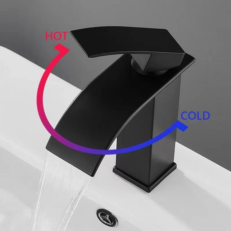 Stainless Steel Cross-Border Waterfall Faucet: Hot/Cold Single Hole Bathroom Vanity Basin Tap