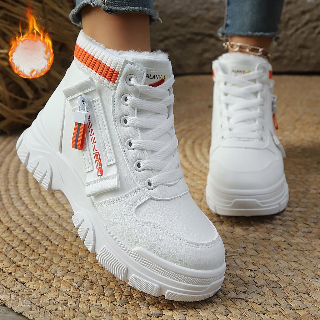 2025 Vinter Dame Gå Høye Topper Plysj Tykke Varme Sneakers Dame Komfortable Snøresko Platformsko Dame Zapatos De Mujer