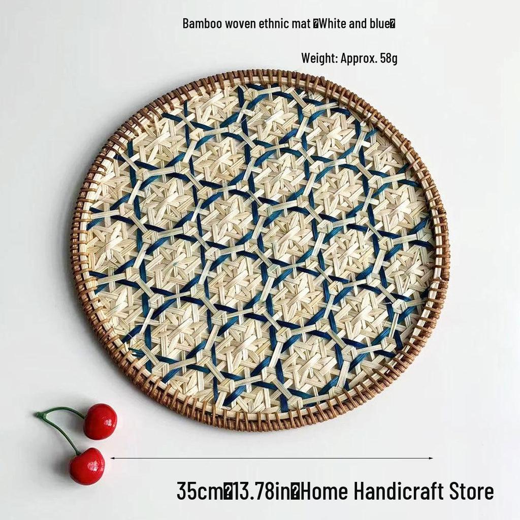 Ethnic Bamboo Weaving Handmade Coaster Set - Heat Resistant Round Placemats for Kitchen & Restaurant