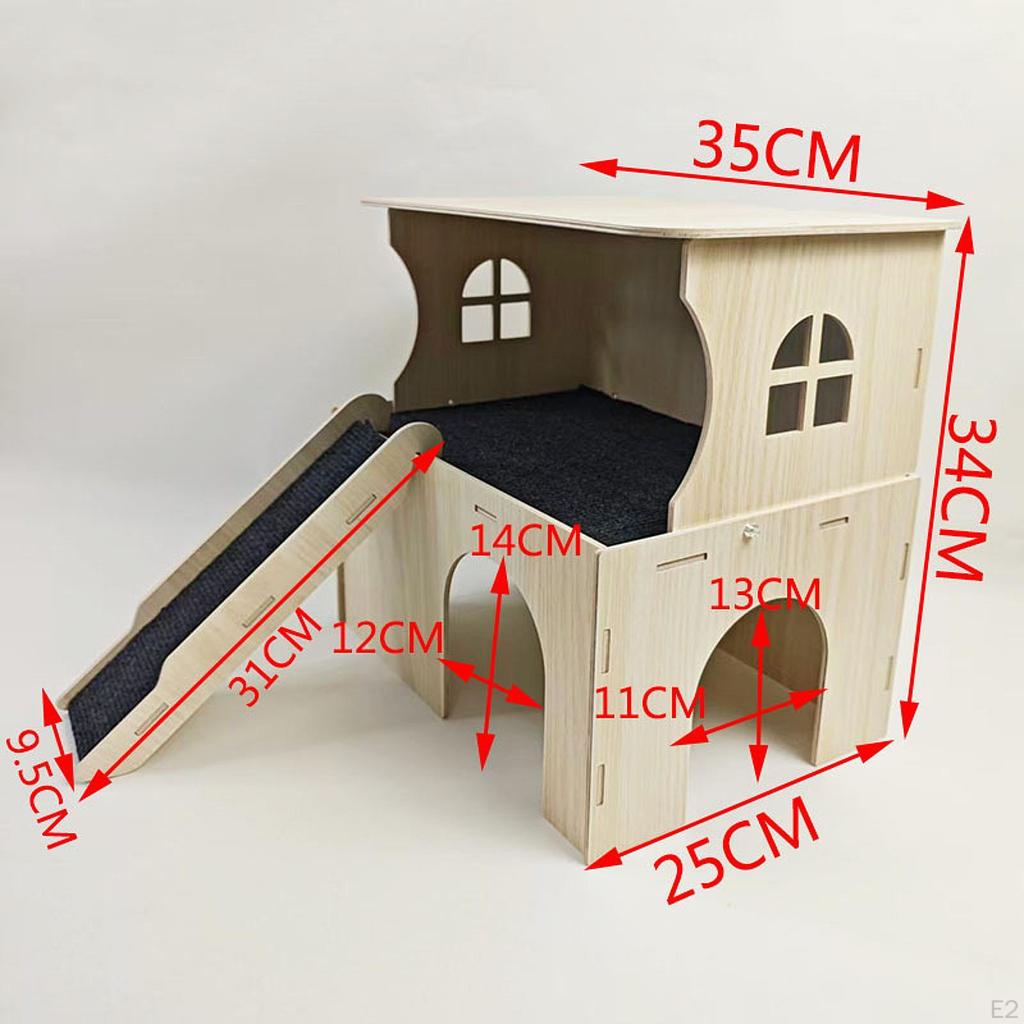 Wooden Hamster House Bed Hut Habitats Hiding Playing with Stairs Small Animal Guinea Pig Hideout