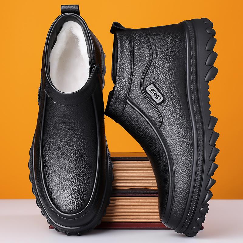 2024 zima nové tatínkovské vysoké bavlněné boty pánské kožené šněrovací termální sněhule zipové nožní bavlněné boty 6308