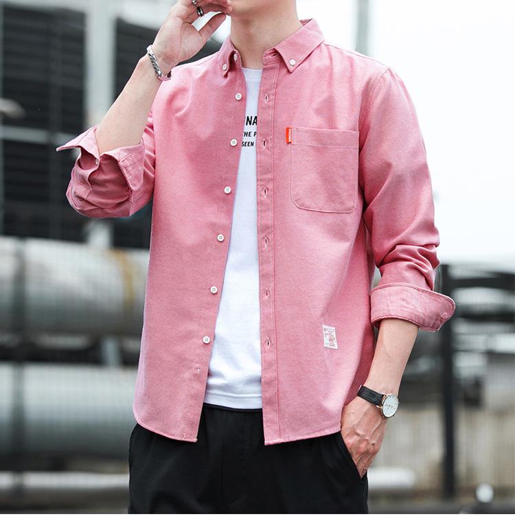 Men's Solid Color Oxford Cotton Yellow Button-Down Long Sleeve Shirt for Spring/Autumn Layering
