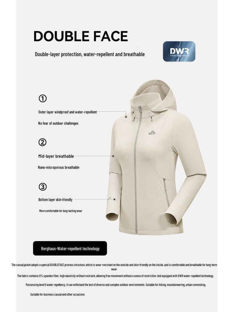 PELLIOT Women's Outdoor Breathable Slim-Fit Softshell Jacket