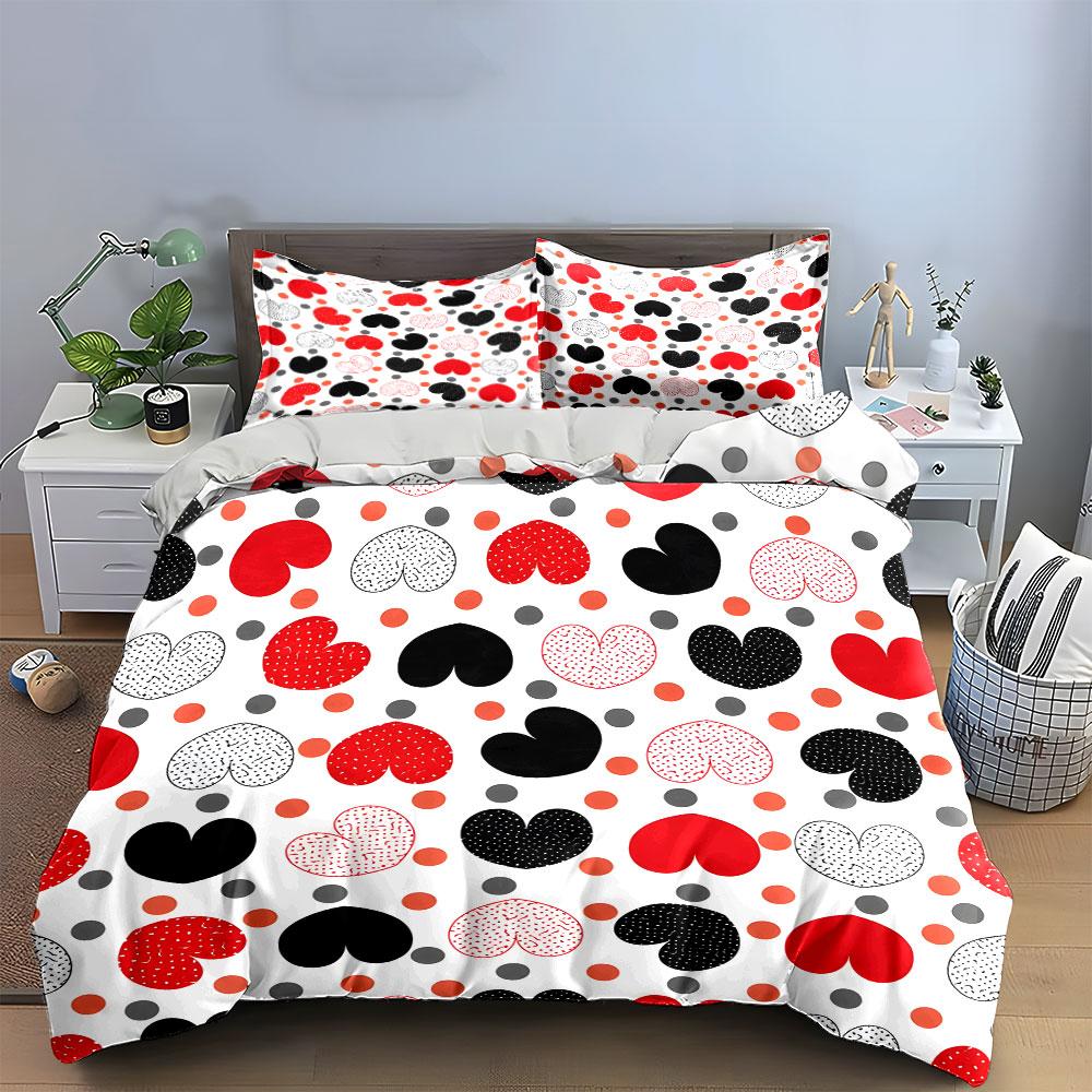 Colorful Heart Pattern Bedding Set  Kid'S And Adults' Bedroom Decor, Exquisite Three-Piece Bedding Set Gift