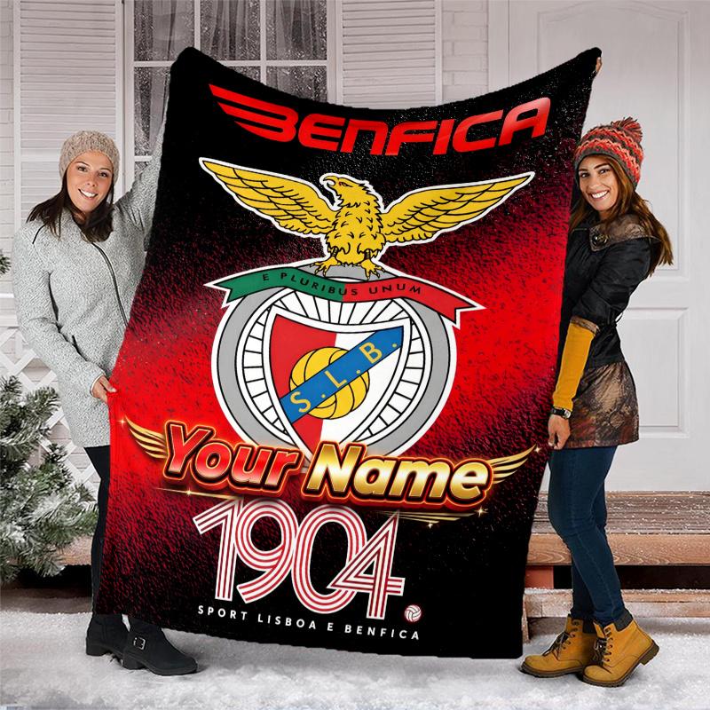 1pc Personalized Name B-Benfica Theme Blanket - Digital Print, Polyester, Cozy for All Seasons, Perfect for Outdoor, and Travel