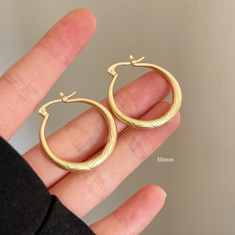 Women's Luxury Textured Metal Hoop Earrings - Versatile Niche Design