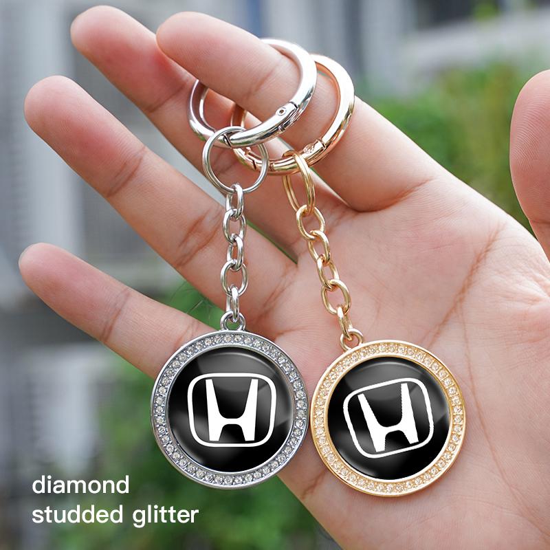Luxury Diamond Edging Key Rings Car Logo Keychain For Honda Civic Fit Jazz Accord Pilot CRV Odyssey Passport City Shuttle HRV AS9