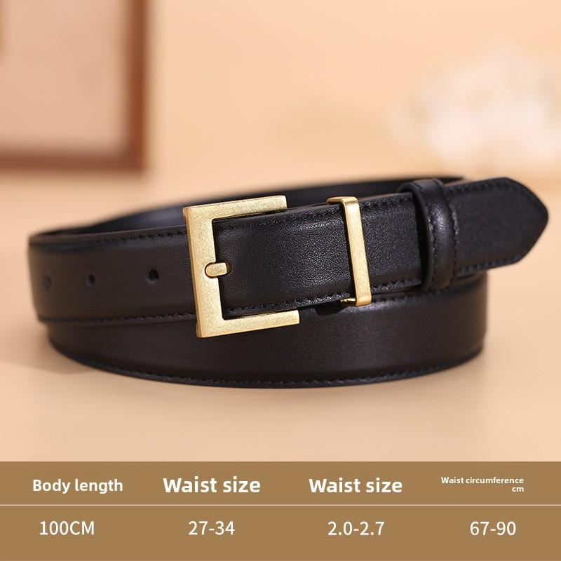 Belt, women s top grain leather fashion versatile pin buckle belt, women s slim belt for jeans, genuine leather 95 чёрный