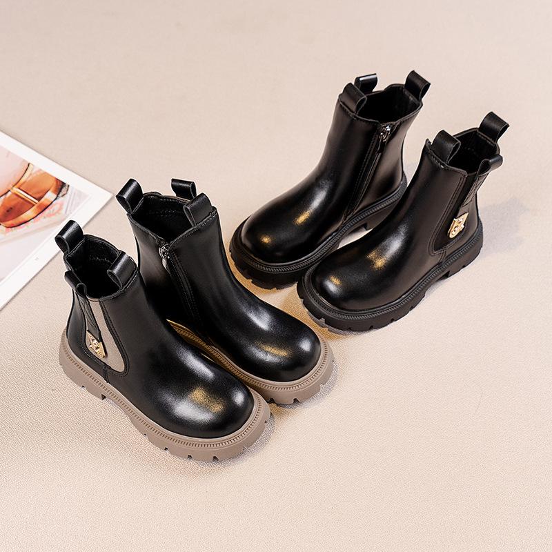 Girls' Martin Boots Autumn and Winter New Children's Boots British Style Big Children's Short Boots Girls' Stylish Leather Boots