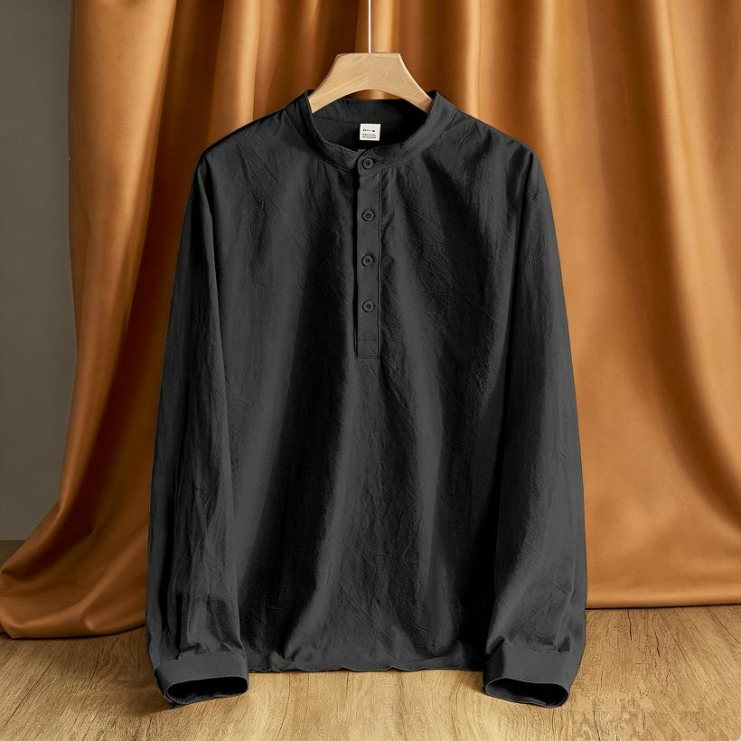 Loose Men's Linen Long Sleeve Shirt Casual Stand Collar Top Color Men's Casual Shirt Comfortable Breathable Summer Wear