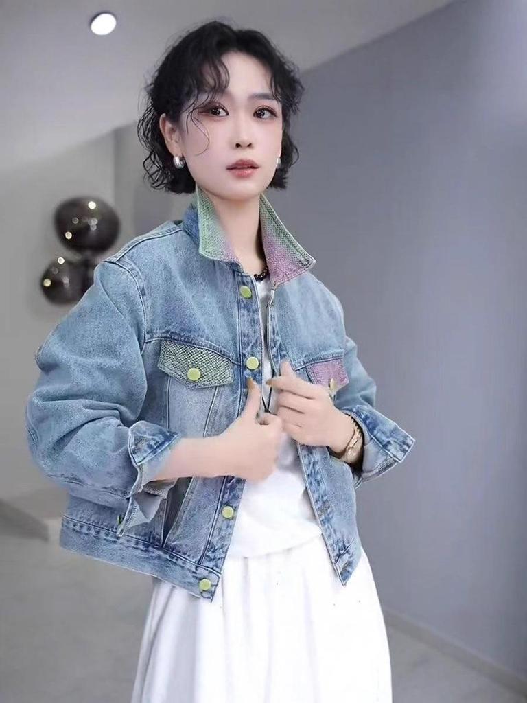 Chic Retro Denim Jacket for Petite Women - 2025 Spring Collection