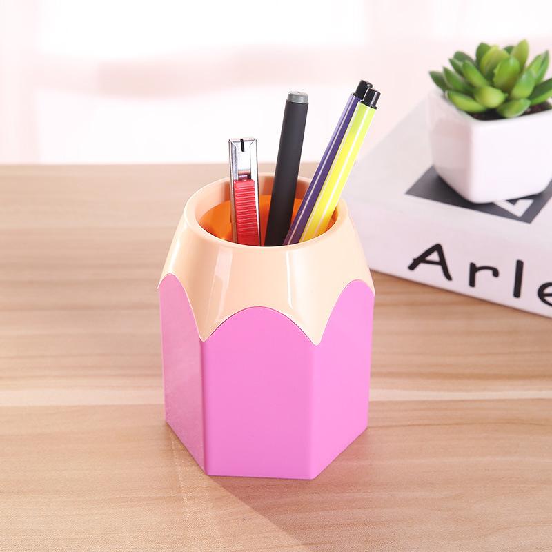 Cute Contrast Color Pen Holder Large Capacity Desktop Storage Box Plastic Organizer For Office Study Stationery
