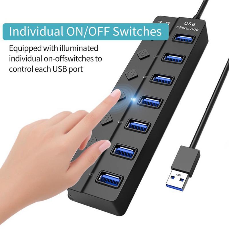 Usb3.0 Hub 4In1 7In1 Usb Splitter .0 Usb Adapter Multi-Port Independent Power Switch Extender 30Cm Cable