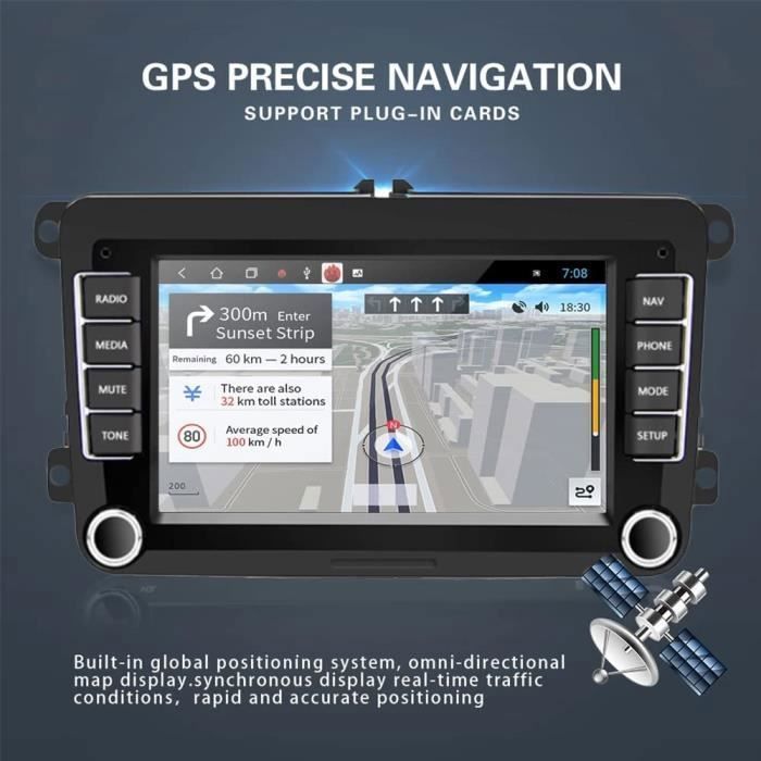 Autoradio GPS - podofo - VW Passat Golf Skoda - 7'' Écran Tactile - Bluetooth - WiFi