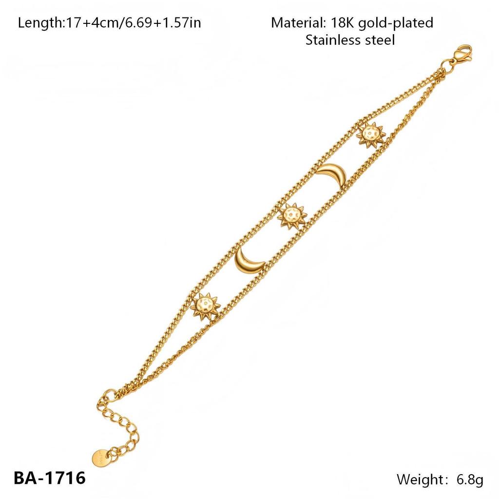 High-End Sun Moon Stainless Steel Bracelet for Women - Elegant Titanium Steel Jewelry