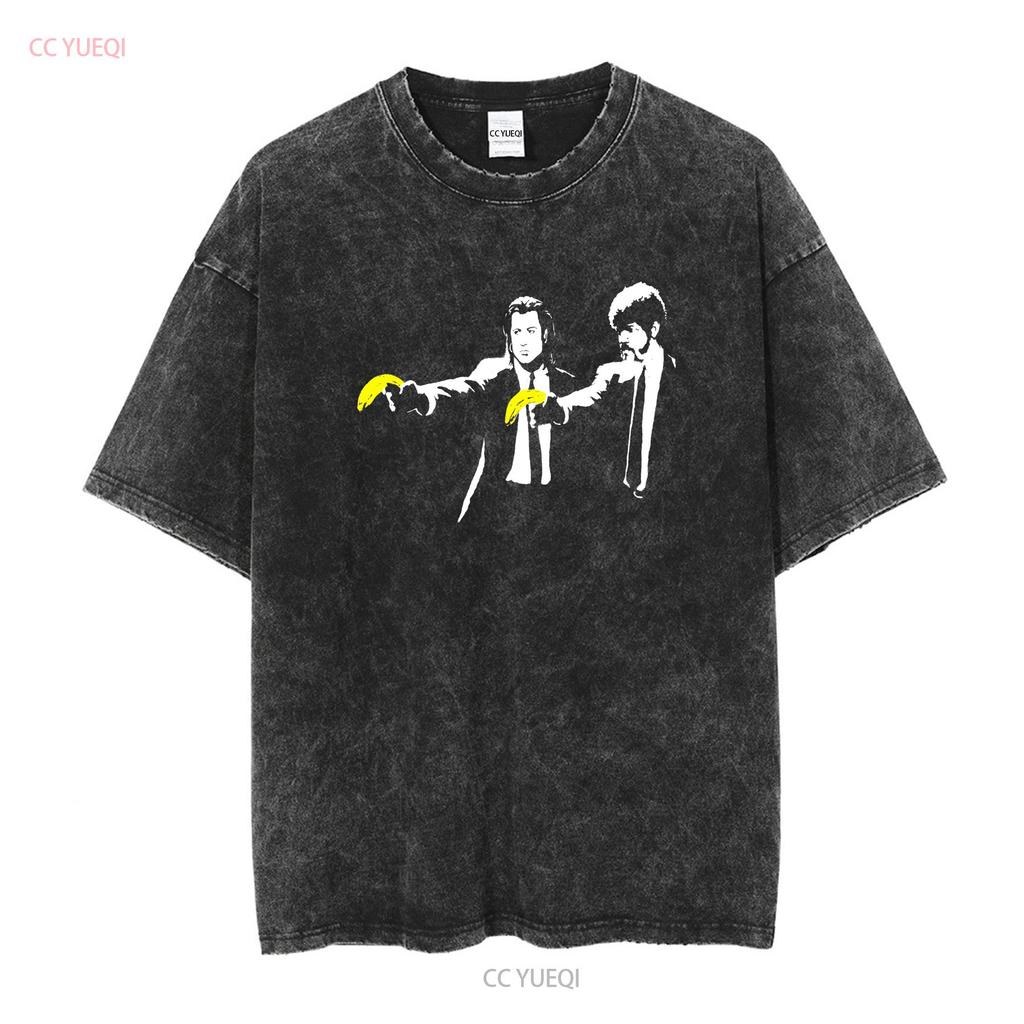 BANKSY PULP FICTION WOMENS T SHIRT Sizes Small to XL long or short sleeves vintage Washed designer clothes Unisex Comfortable