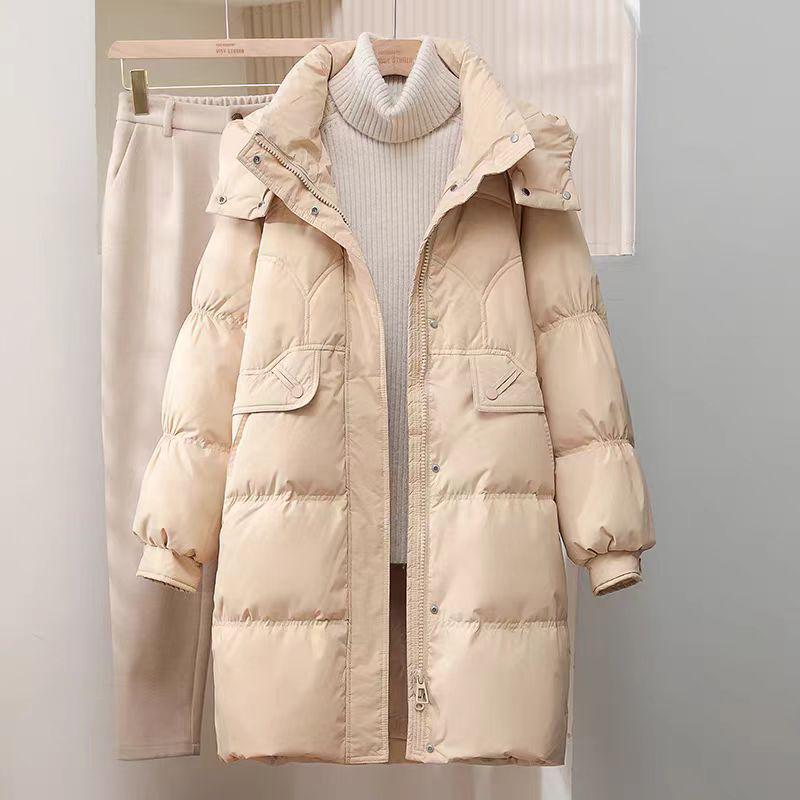 Women's 2025 Mid-Length White Duck Down Jacket - Trendy, Slimming, Thick Winter Coat with Auspicious Cloud Design