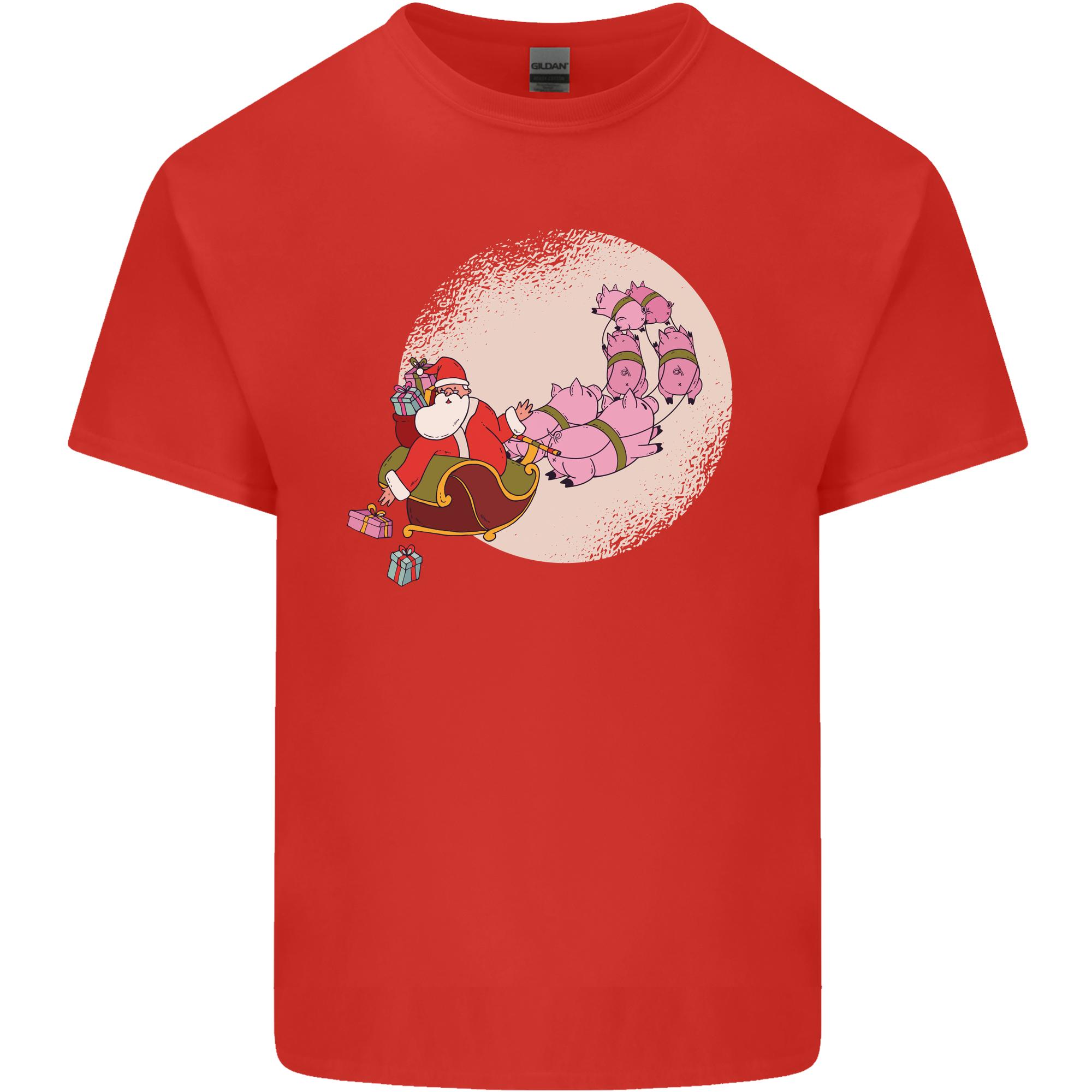 Santa Sleigh Pulled by Christmas Pigs Funny Xmas Unisexs Light Cotton TShirt S