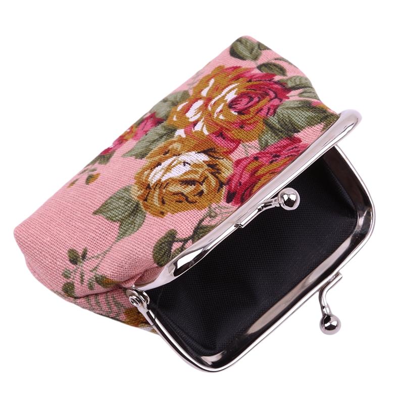 Women's Coin Purse Key Card Pocket Large Flower Pattern Buckle Retro Ladies Student Mini Purse Handbag Small Card Holder
