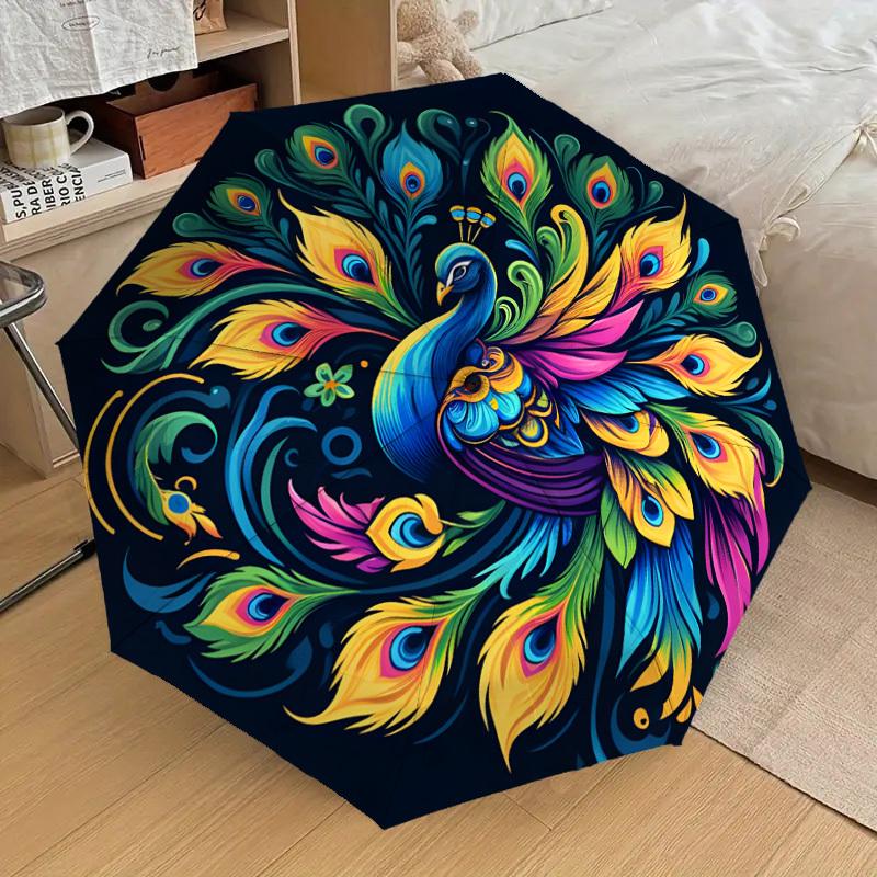 1pc Colorful Peacock Feather Mandala Umbrella with Plastic Handle,Suitable for All Seasons Home Travel Outdoor UmbrellaDD1107
