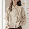 Chemise décontractée large irrégulière pour femme Printemps Automne Hiver Style japonais à carreaux Preppy à manches longues Chemise Veste Vêtement d'extérieur