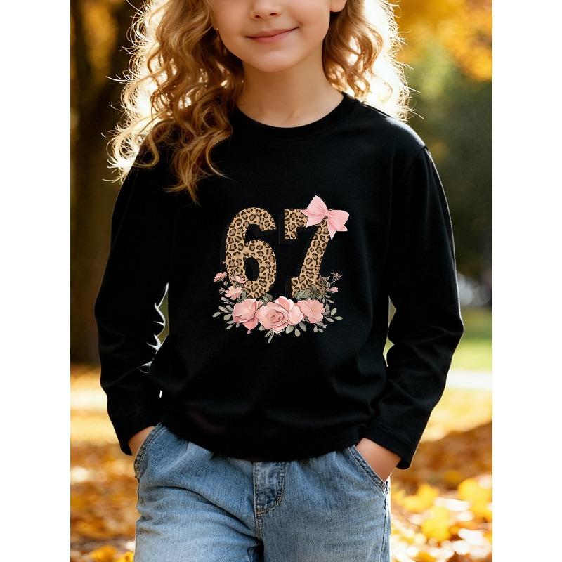 Kids Unisex Red Crewneck Sweatshirt, Leopard Print 67 Pink Bow Floral Rose Graphic Long Sleeve Pullover, Soft Sweatshirts for Boys Girls Ages 4+