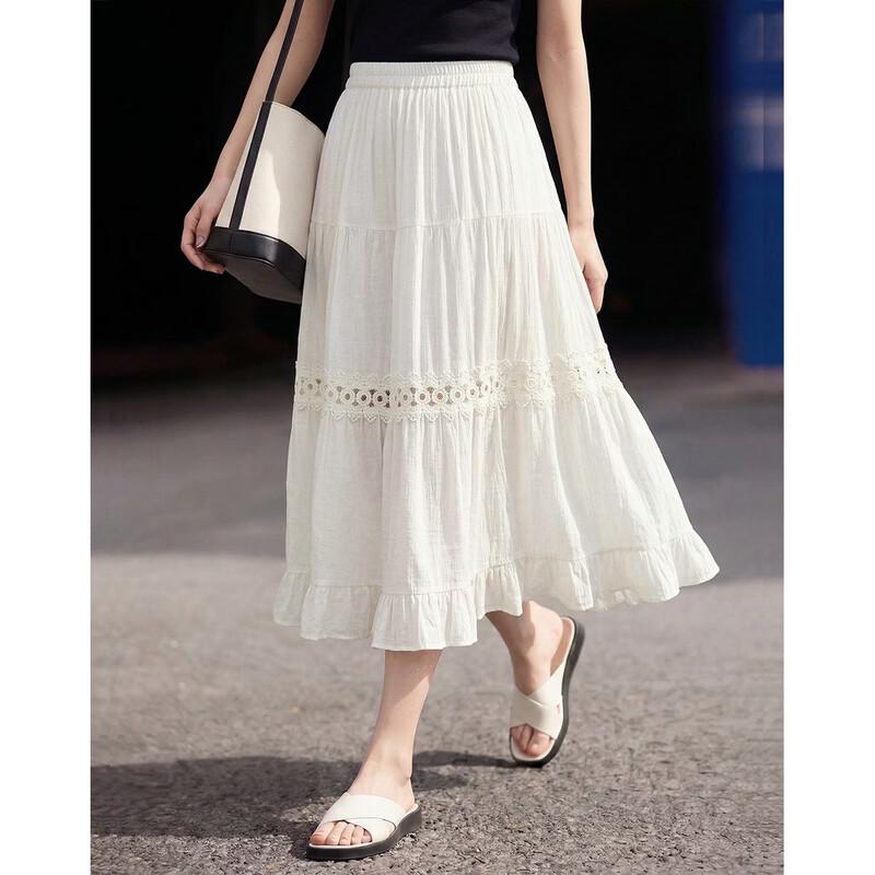 French Style Lace A-Line Midi Skirt L